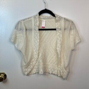 No Boundaries White crop short sleeve cardigan sweater